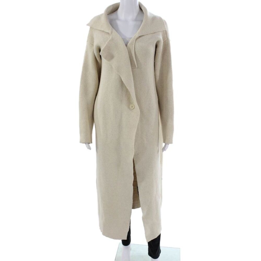 Simplee Apparel Women Overcoat Coatigan Ivory Collared Button Longsleeve Size L